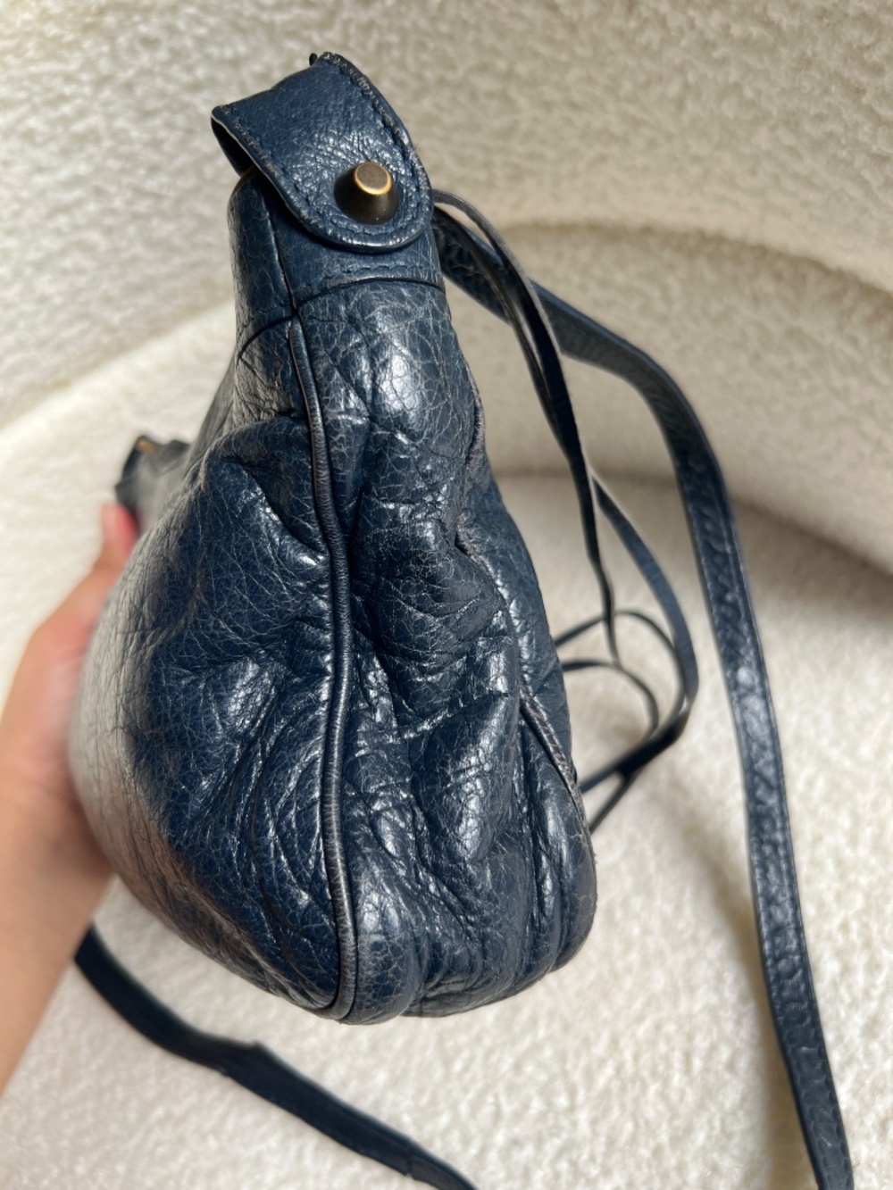 Authentic Balenciaga Navy Blue Hip City Leather Bag - Picture 5 of 16